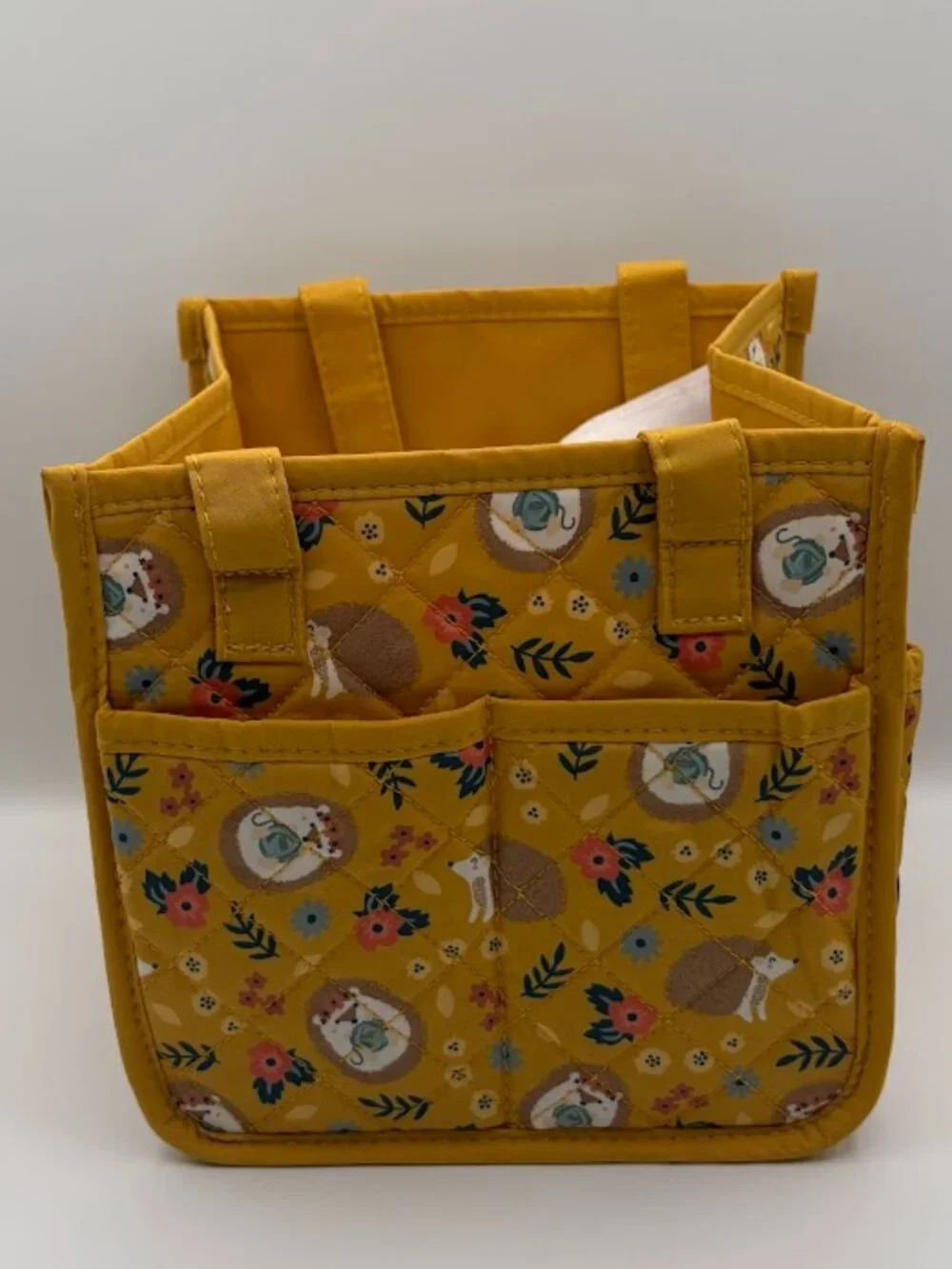 Everything Mary - Yellow Hedgehog Print, Quilted Craft Organizer Tote Bag. NWOT